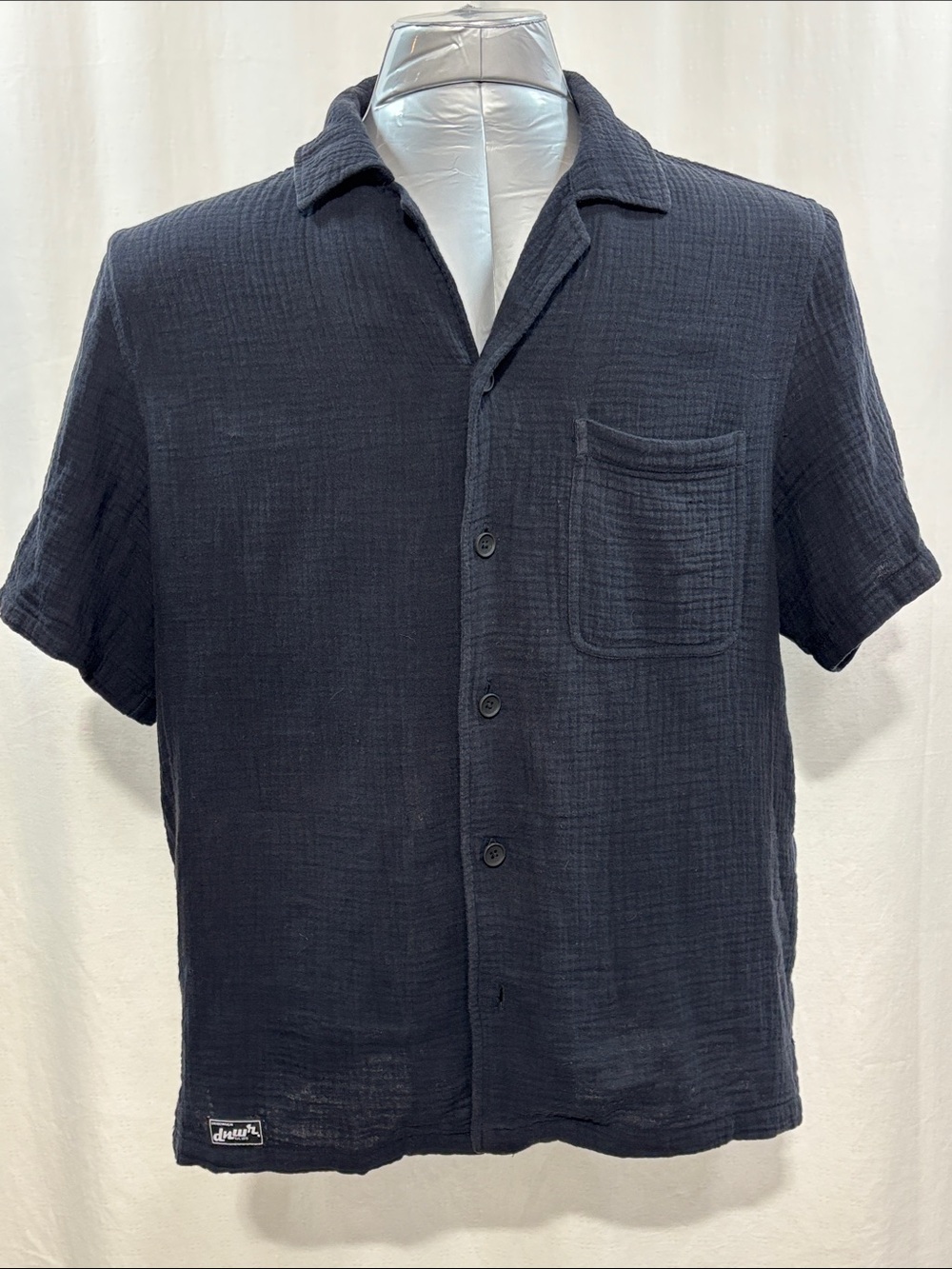 Zara Black Textured Short-Sleeve 100% cotton Button-Down Shirt 238 work travel